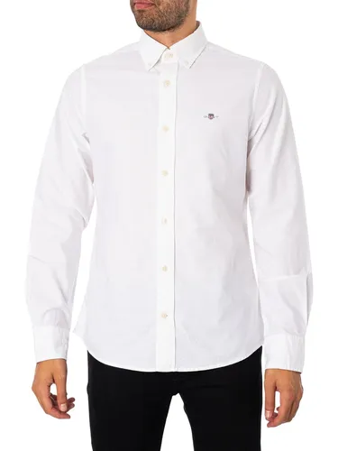 חולצה מכופתרת גאנט (Gant) שרוול ארוך בצבע לבן SLIM