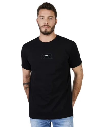 ריפליי REPLAY חולצת טי שירט כותנה בצבע שחור גברים