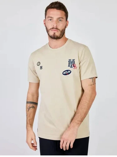 ריפליי REPLAY טי שירט קצרה לוגו גברים בצבע בז'